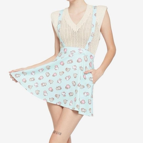 Sanrio Hello Kitty X Pusheen Kawaii Pastel Suspender Skirt Medium